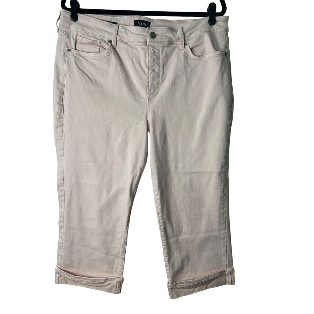 NYDJ Marilyn Straight‎ Leg Cuffed Capri Jeans Lift Tuck Plus Size 16 Pink Dusk